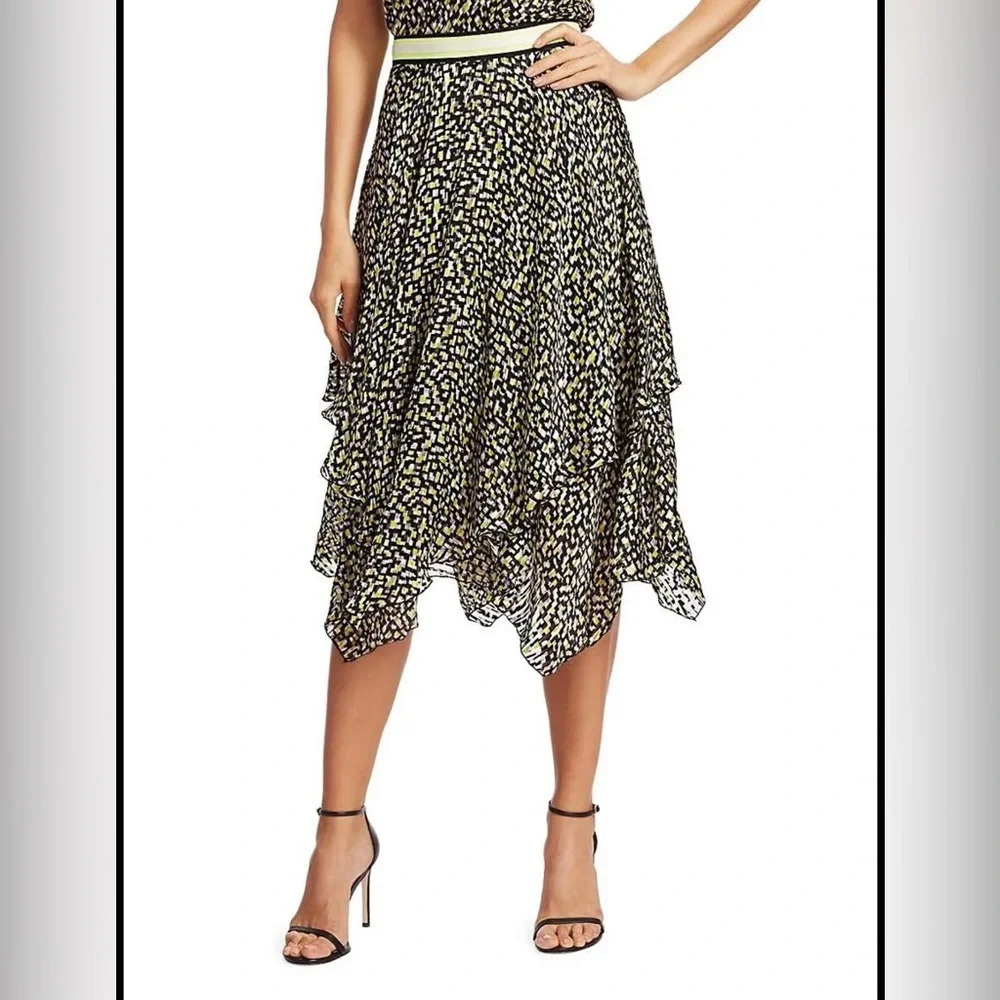 Alice + Olivia Skirts Alice + Olivia Neon Yellow Multi Hi-Low Skirt sz 6
